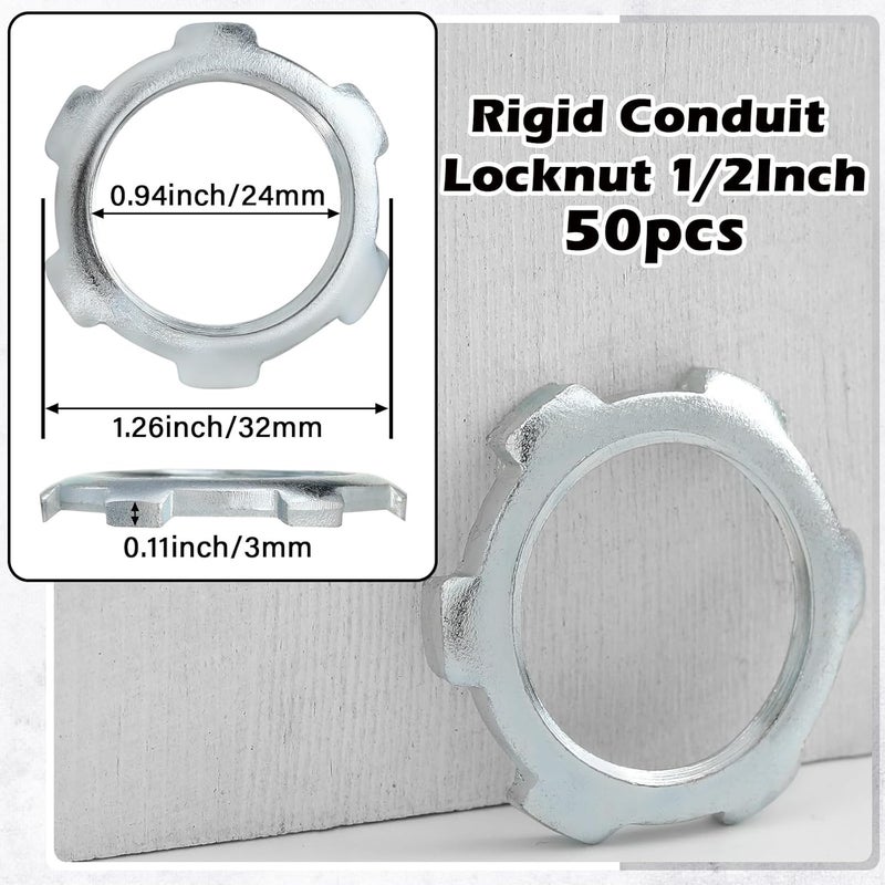 Yaocom 50 Pcs Electrical Conduit Lock Nut Rigid Lock Nut Galvanized Steel Sealing Electrical Conduits Fittings for Rigid IMC Chemical Pipelines and Industry, Silver(3/4 Inch) - Image 2